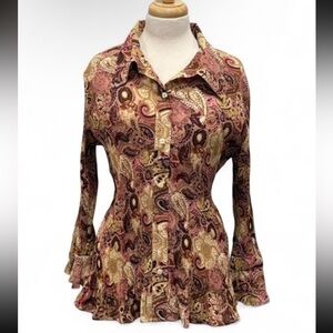 Vintage 90s Y2K Sheer Paisley Top 1X Whimsigoth Flare Sleeve Fairy Grunge